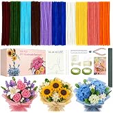 NORDUN 700 PCS Thick Pipe Cleaner Flowers Kit,10 Colored Pipe Cleaner Bulk | Chenille Stems with Manual &amp; Video Tutorial,Floral Wires,Stamen&amp; Ribbon,Art and Craft Supplies,for Party/Family/Festival 