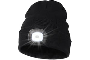 MELASA Unisex Hat with Light, USB Rechargeable Hands Free Headlamp LED Beanie, Winter Gifts for Men Dad Father Husband Him
