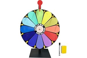 IOBIOTIO Spinning Prize Wheel, 12'' Prize Wheel-Spinning with Stand, 12 Colors Slots Tabletop Roulette Spinner, Heavy Duty Base, Easy Assembly, Include Marker & Eraser, Erasable Surface for Carnival Party