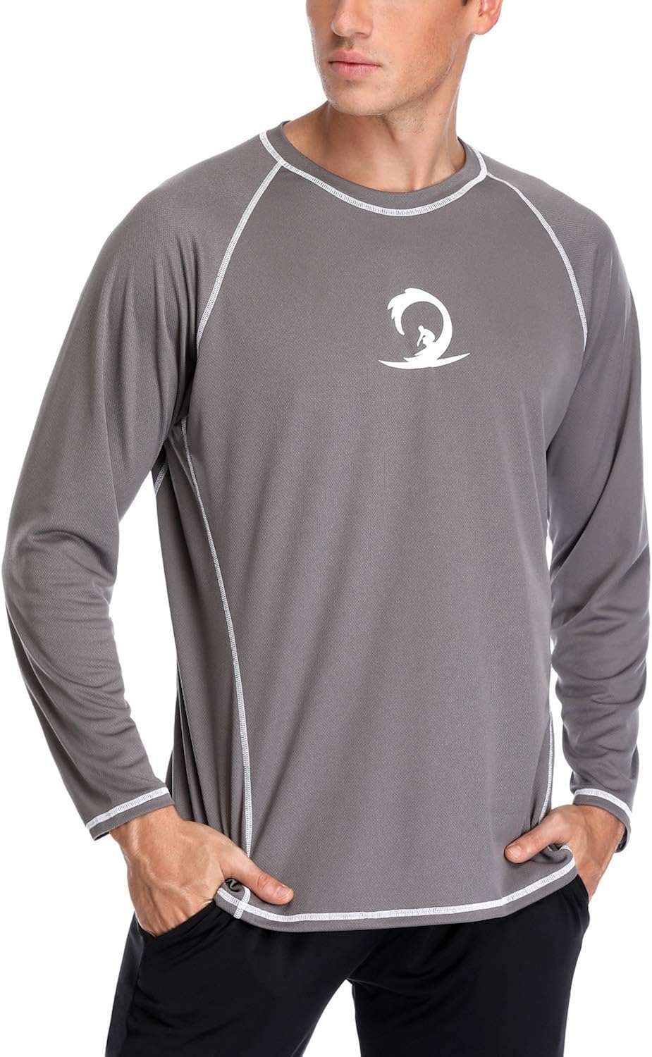 Charmo Men's Rash Guard Loose Fit Long Sleeve UV Sun Protection Swim Shirt UPF 50+: Clothing