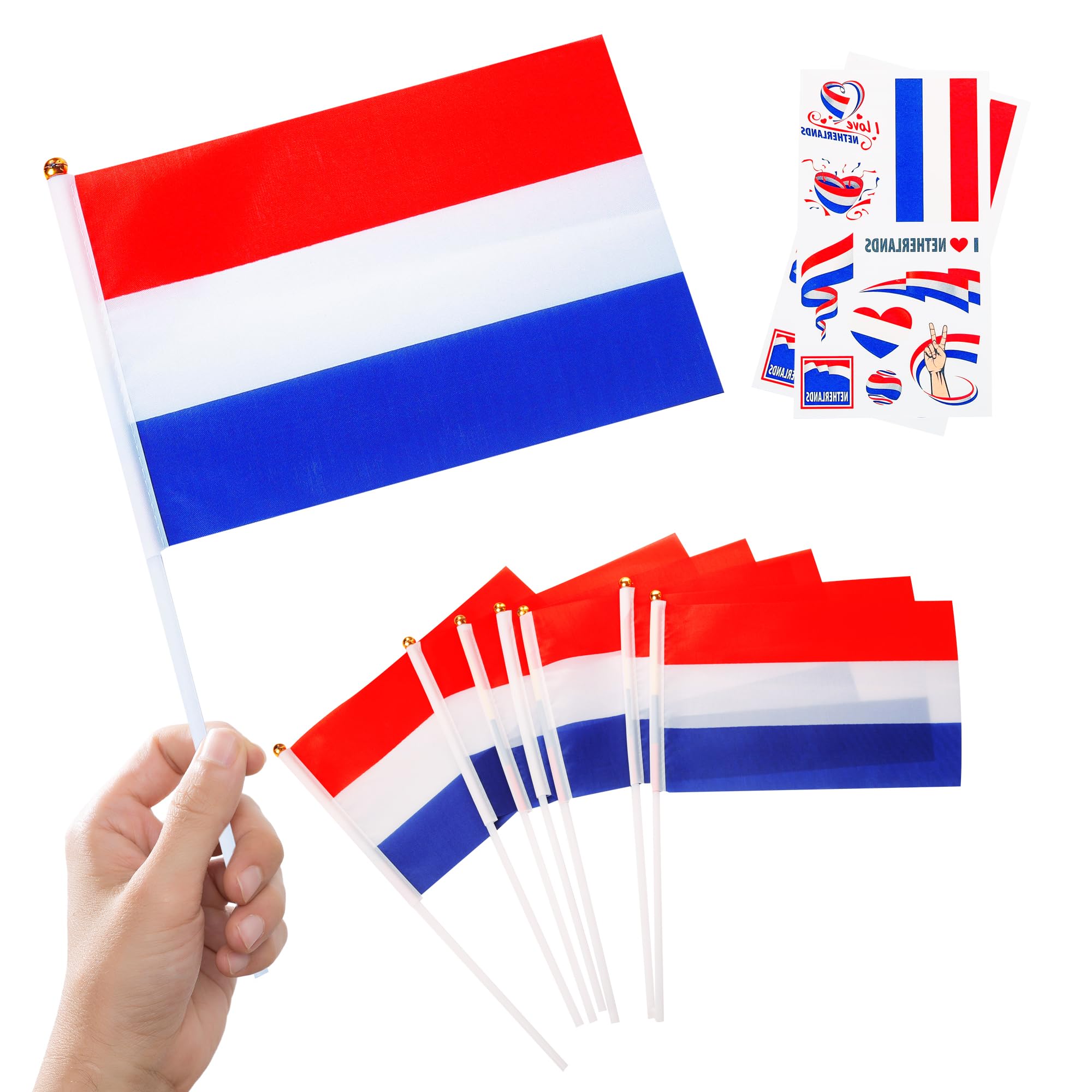 10pcs Small Netherlands Flags on Sticks & 2pcs Temporary Tattoos, Mini Netherlands Hand Held Flags on Sticks for Football Games Sports Events Celebration Party Decorations — image 1