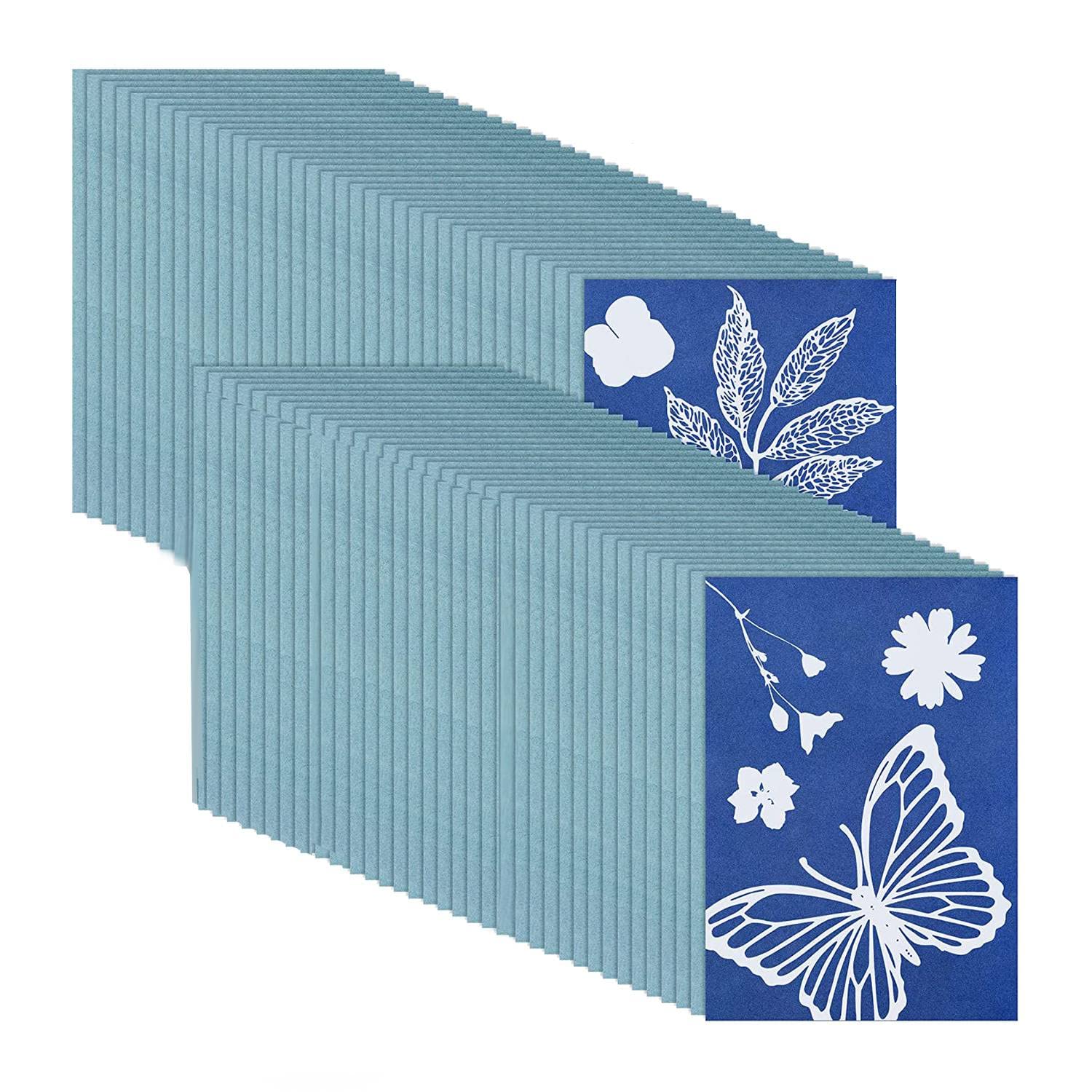 Dojimayisc 73 Pieces Sun Print Paper Cyanotype Paper Kit, Solar Drawing Paper Sensitivity Nature Printing Paper