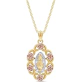 AFFY Our Lady of Guadalupe Pendant Necklace, Three-Tone 14K Gold Over 925 Sterling Silver, Inspirational Religious Catholic Jewelry Gift for Women & Men with 18" Rope Chain