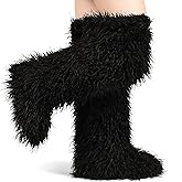 IXU Thigh High Fur Boots,Over the Knee Furry Boots for Women,Fuzzy Fluffy Tall Long Faux Boot Snow Winter Round Toe
