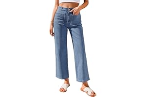 GRAPENT Wide Leg Jeans for Women High Waisted Straight Leg Stretchy Cropped Denim Pants with Pockets Jean Trousers