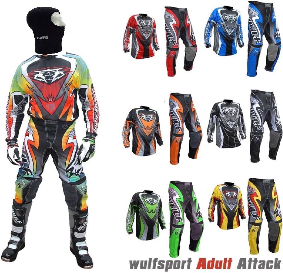 2017 Style Motorbike Motorcycle Adult Race Suits WULFSPORT Motocross ATV Quad MX Racing Sports Two Piece Suits For Mens Clothing Bike Shirts And Trousers Grid Balaclava