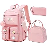 School Backpack For Girls - 6pcs Cute Girls Backpack With Lunch Box Set For Teens Women College Middle High School - 18″ School Bookbag Travel Back Pack
