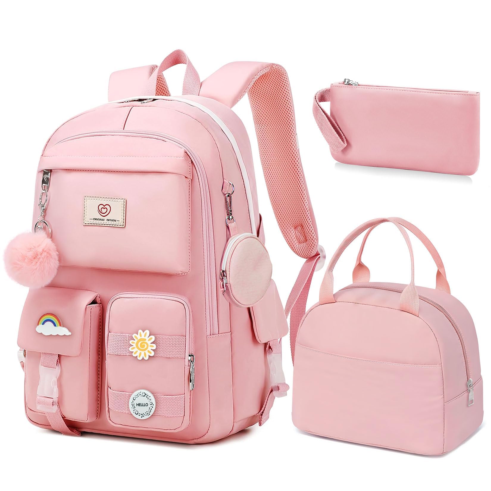 Photo 1 of School Backpack For Girls - 6pcs Cute Girls Backpack With Lunch Box Set For Teens Women College Middle High School - 18? School Bookbag Travel Back Pack