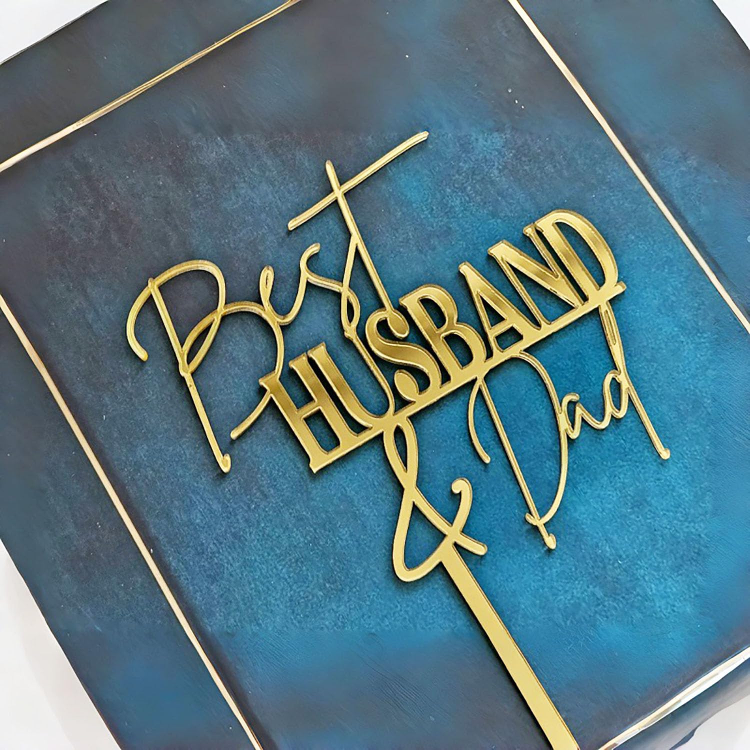 Photo 1 of 1PCS Best Husband & Dad Cake Side Decoration, Gold Mirror Acrylic Father's Day Cake Topper, Dad's Birthday Cake Topper Party Supplies For Men