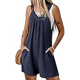 Dokotoo Women's Summer Sleeveless Waffle Knit Romper Tank Tops Belt Jumpsuits with Side Pockets