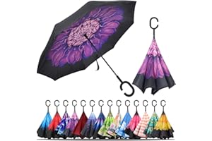 LLanxiry Windproof Inverted Umbrella, Large Reverse Umbrellas for Rain with C-shaped Handle Big Upside Down Inside Out Umbrella for Women & Men