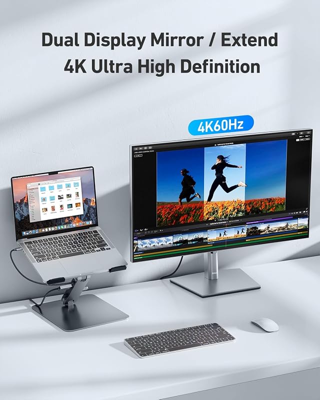 Laptop Ständer mit 7-in-1 USB C Dockingstation – HDMI (4K@60Hz), 1×SD& 1×Micro SD Kartenleser, 100W Power Delivery, 10Gbps (1×USB-C & 2×USB-A 3.2) – Für MacBook Pro/Air iPad Pro XPS & ThinkPad