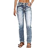 Flamingals Mid Rise Skinny Jeans for Women Trendy Wash Stretchy Butt Lifting Western Jeans with Pocket Back