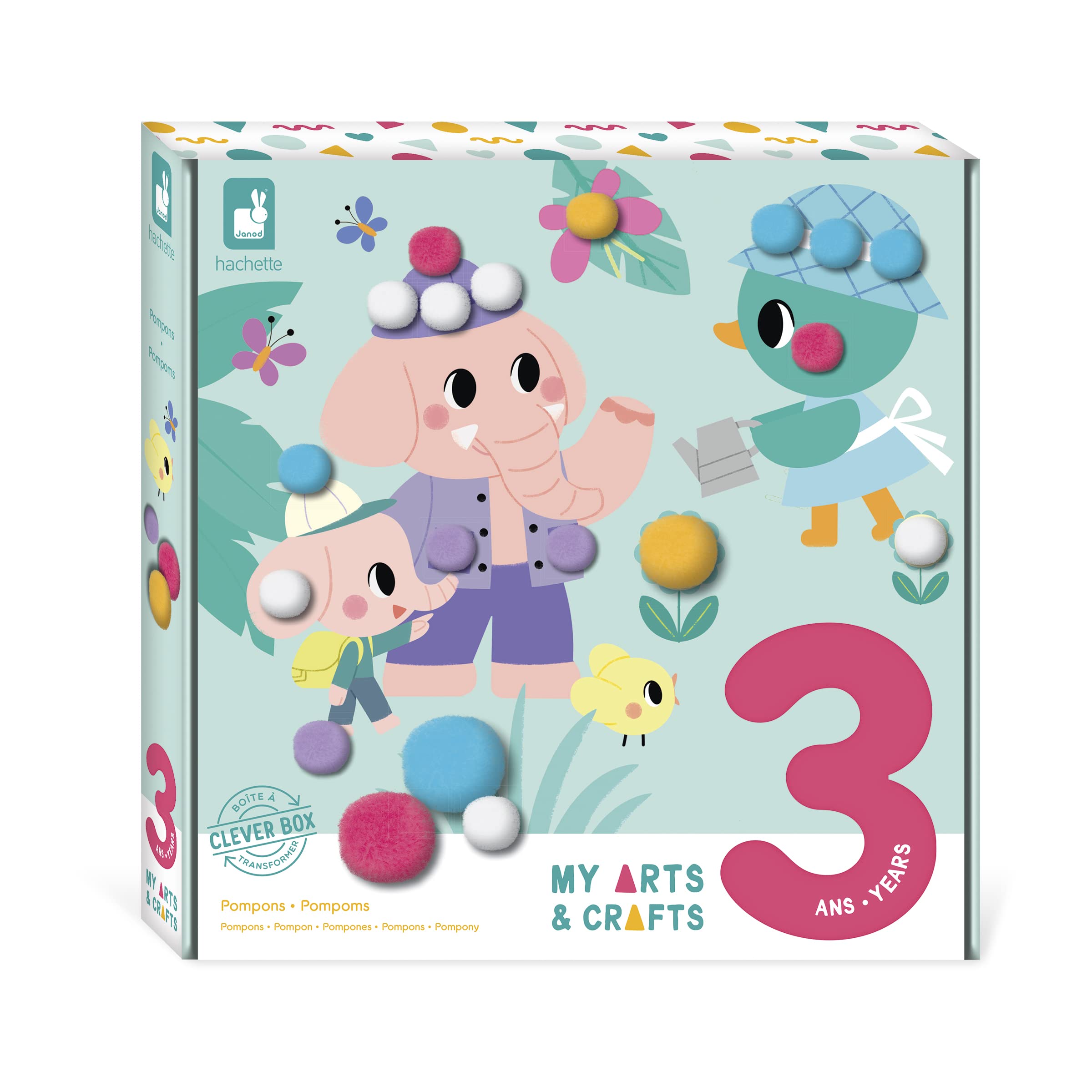 Janod - My Arts & Crafts - 3 Years - POMPOM SET - 4 Pictures - Children’s Arts & Crafts Kit - Mastering Fine Motor Skills & Concentration - J07741