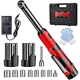 SOARFLY 3/8" Cordless Ratchet Wrench Set, Extended Electric Ratchet Wrench, 40 Ft-lbs (55 N.m), 450 RPM, 16.8V Wrench Ratchet Set with 2*2000mAh Lithium Batteries, Variable Speed, 7 Sockets, LED Light