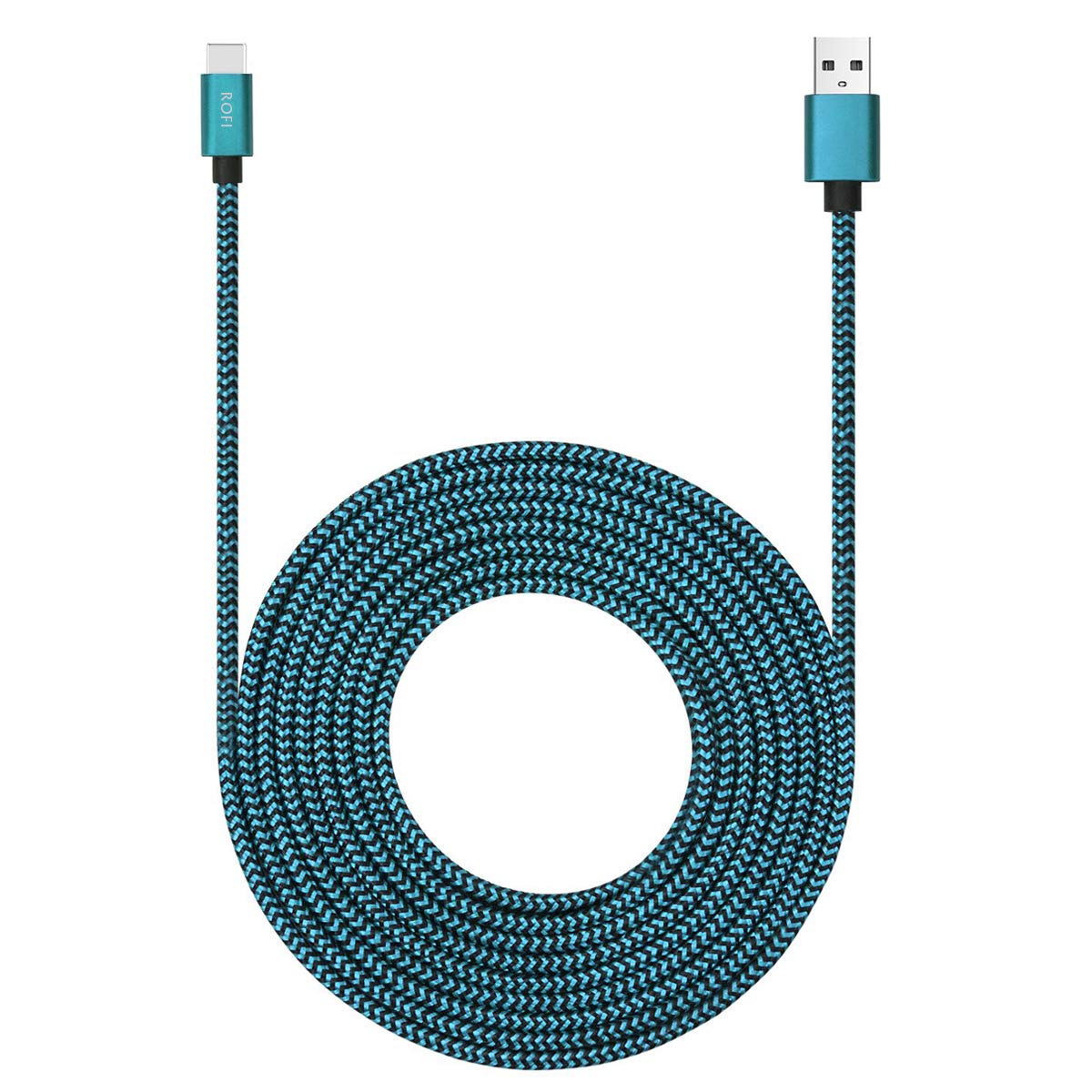 ROFICORD USB Type C Cable 15ft with 3A Fast Charging, 4,6M Ultra Long and Extremely Durable Nylon Braided USB C Charger Cord for S10/S9/S8/Google Pixel/LG and Other USB C Device (Blue)