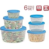 Mixing Bowl Set with Lids; Kitchen Food Storage Containers, Plastic Airtight Nesting Stackable Meal Prep 12 Piece, 6 Bowls & 6 Covers; No Spill Leakproof Lightweight - for Baking, Salad, Picnic - Blue