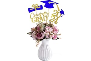QUINNSUS Graduation Decorations Class of 2024-16 PCS Blue and GoldGraduation Centerpieces for Tables, 2024 Graduation Party Decorations, Graduation Party Supplies Table Toppers Class of 2024