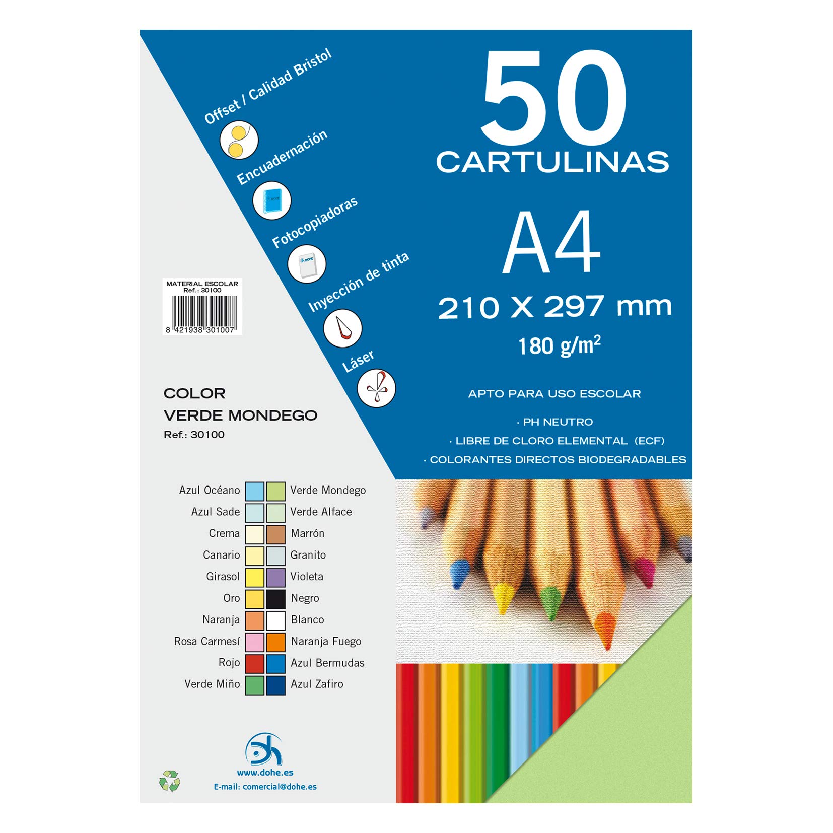 Dohe – Pack of 50 Pieces of Card, A4 Verde Mondego