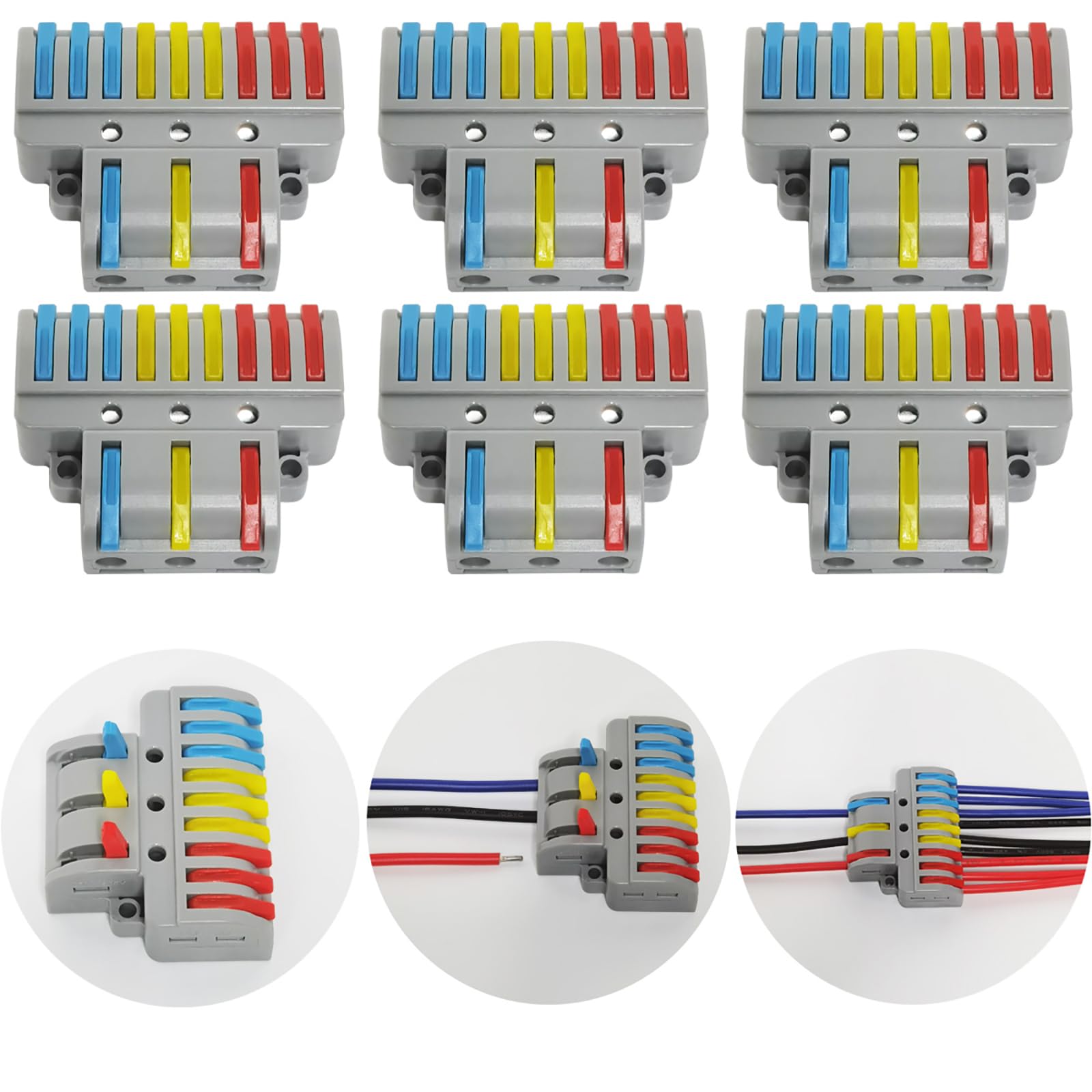 Compact Wire Connectors, CTRICALVER 6 pcs Compact Splicing Connectors, Lever Nut Assortment Conductor, 3 In 9 Out Electrical Connectors Blocks with 18 pcs screws
