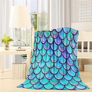 Flannel Fleece Bed Blanket 40 x 50 inch Geometric Throw Blanket Lightweight Cozy Plush Blanket for Bedroom Living Rooms Sofa Couch - Fish Scale Mermaid