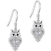 AXOMY Owl Earrings 925 Sterling Silver Labradorite Dangle Earrings Owl Jewelry Gifts for Women