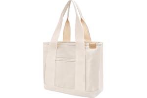 TeeYee Canvas Tote Bag Casual Multi pockets Handbags Large Capacity Shopping Shoulder Bag with Pocket Bags Work Purses