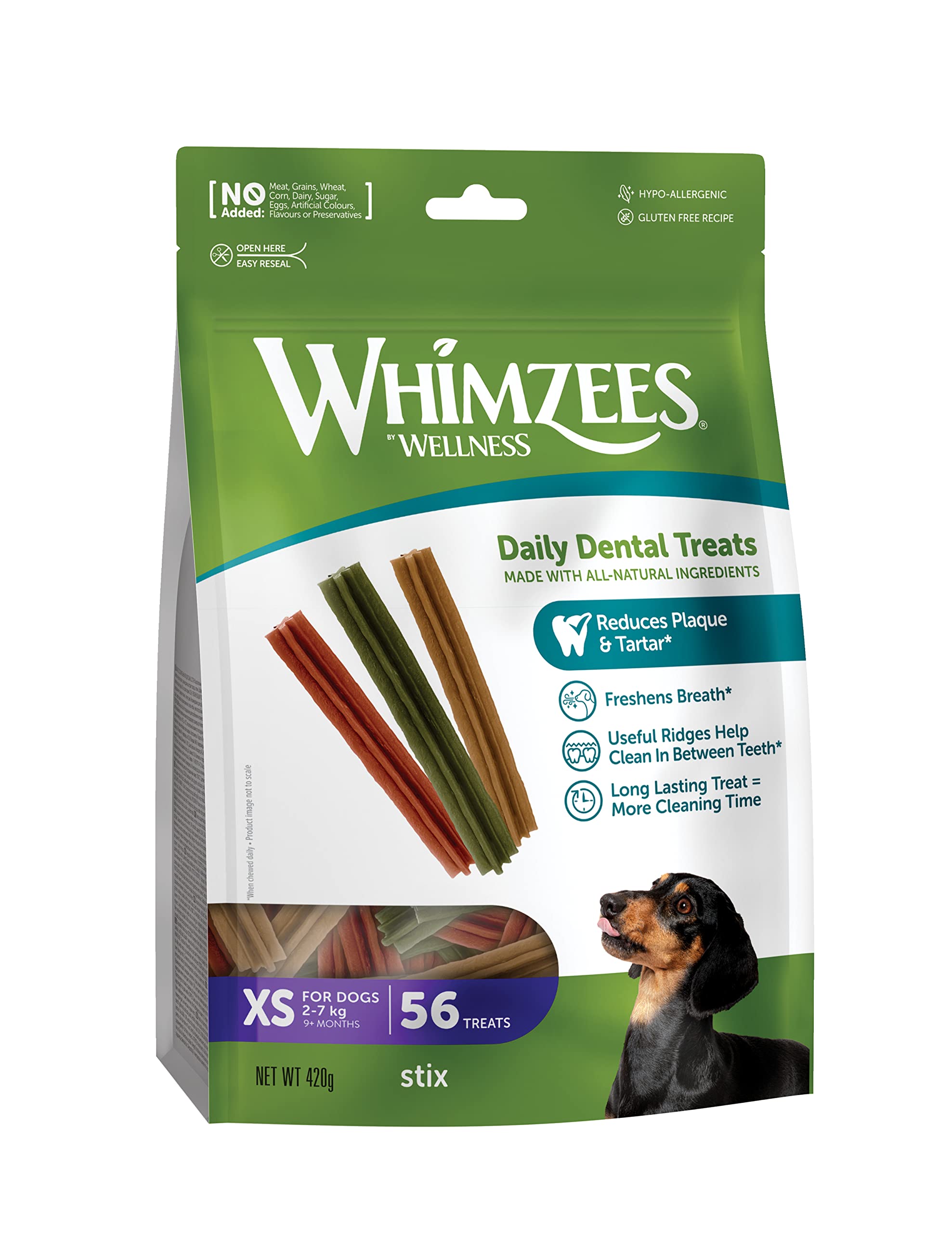 WHIMZEES Stix XS, 56 Pieces – Dog Dental Stix, Size XS, Dog Dental Sticks for Extra Small Breeds, Natural and Grain Free, Rawhide-Free, Vegetarian, No Added Sugar