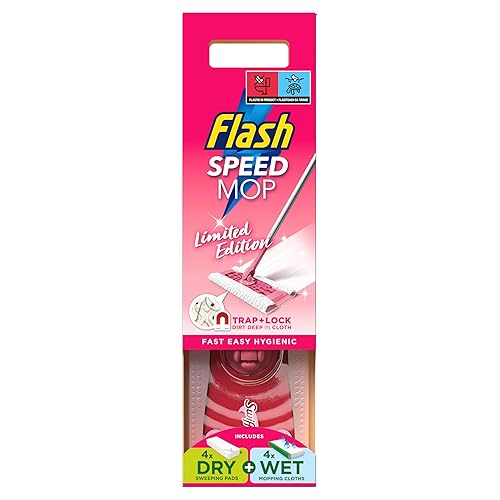 Flash Speedmop Floor Cleaner Starter Kit, Pink Limited Edition, Fast Easy & Hygienic (1 Handle + 4 Wet & 4 Dry Refills), Trap & Lock Daily Dirt, Grease & Grime Without Getting Down On Your Knees