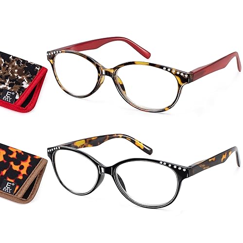 EASY READ 2 Pairs High Magnification Power Reading Glasses for Women,Stylish Lightweight Readers for Women with Spring Hinge(Magnification 4.0, Black/Red)