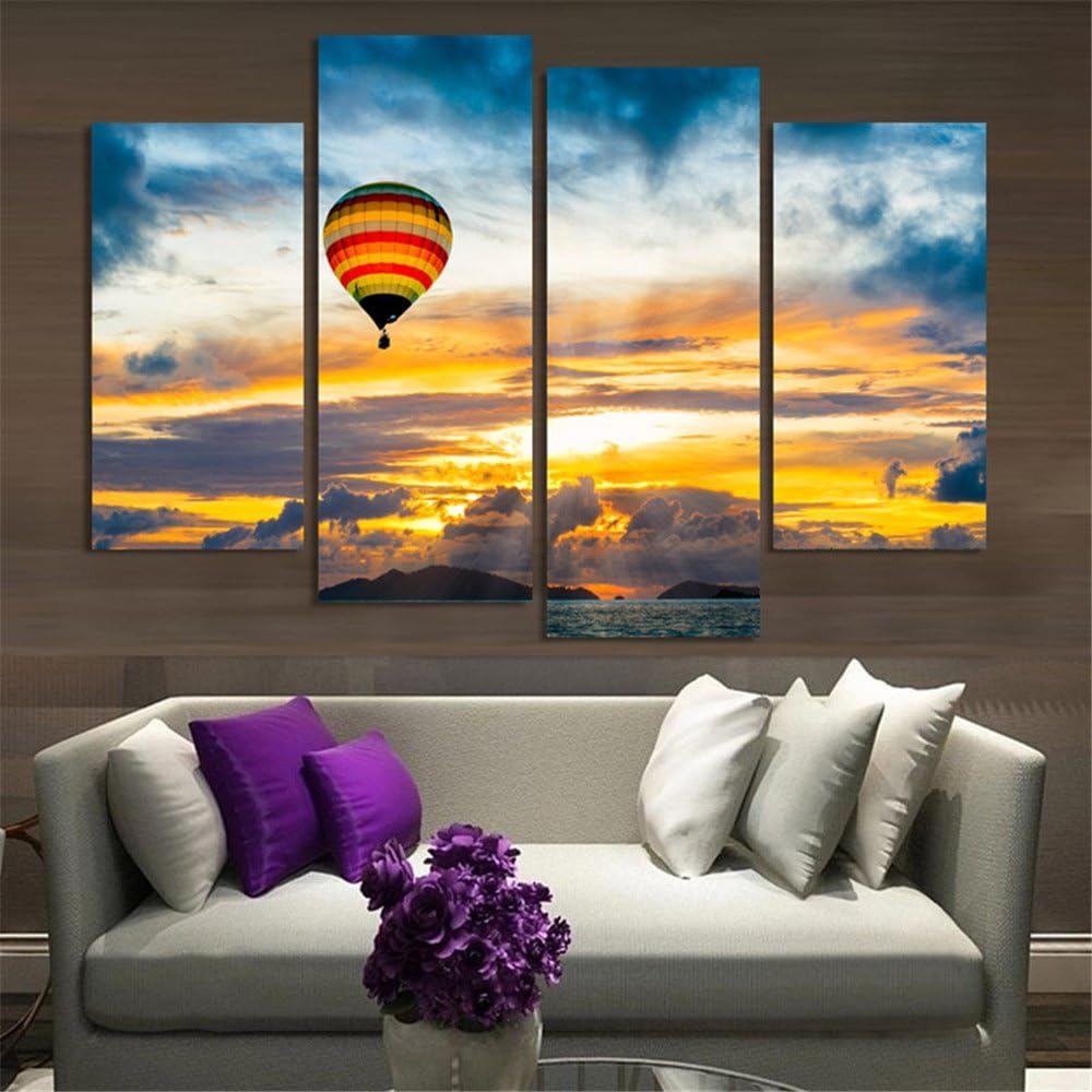 4 Piece Home Decor Oil Painting Hot Air Balloon HD Print on Canvas Wall Art Picture for Living Room(No Frame)