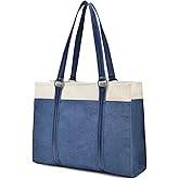 Barsine Women Laptop Tote Bag for Work Lightweight 15.6 Inch Canvas Two-Tone Satchel Handbag Purse