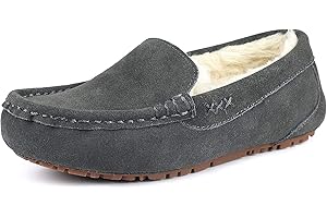 DREAM PAIRS Women's Fuzzy House Slippers Cozy Faux Fur Micro Suede Moccasins Slip on Loafer Shoes for Indoor and Outdoor