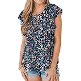 ZC&GF Women's Tops Casual Boho Floral Print V Neck Blouses Flannel Ruffle Sleeve Loose Shirts