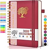 Spiral Notebook Journal for Women Men, 300 Numbered Lined Pages, College Ruled, A5 Hardcover Spiral Bound Notebook for School, Work, Note Taking Writing, Leather Spiral Journal Medium 5.9"x8.5"