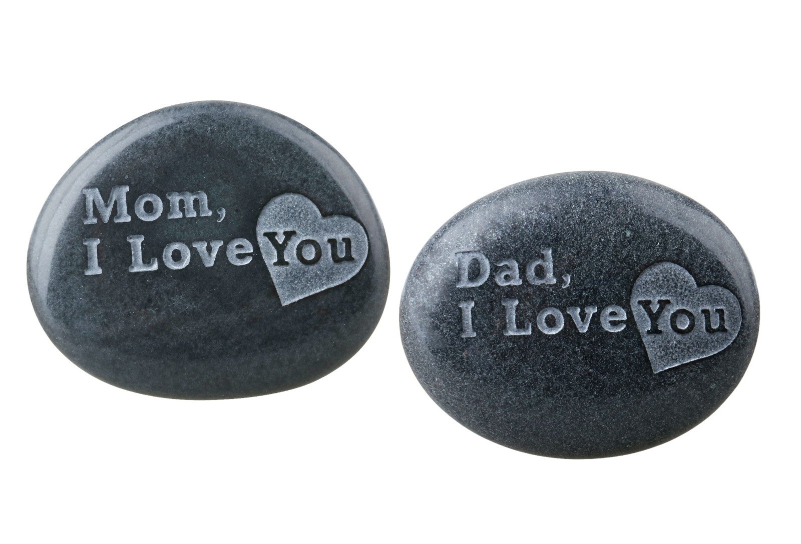 rockcloud Pack of 2 Engraved Stones Blackstone Pebble Polished Stones Pocket Rock Healing Reiki Balancing,Mom&Dad I Love You