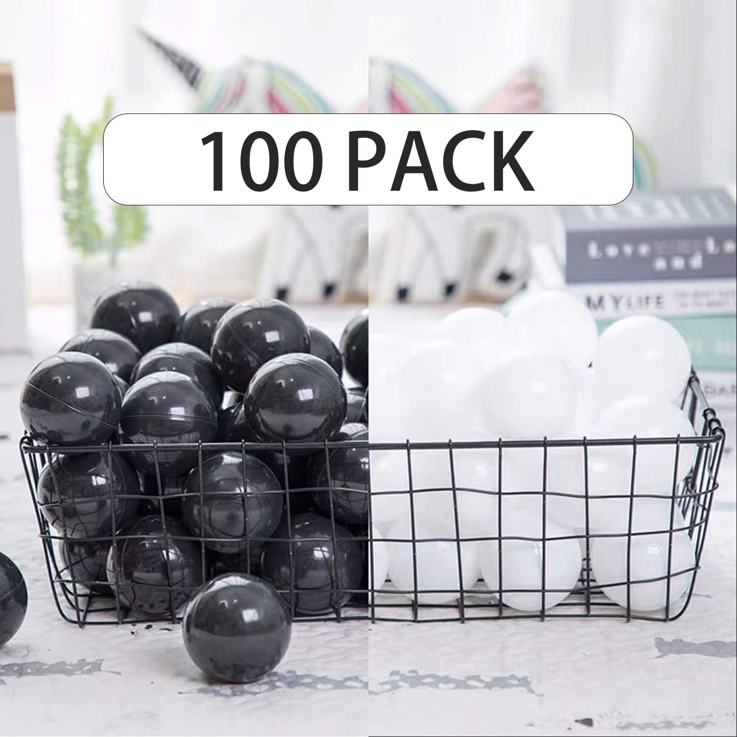 black and white ball pit balls