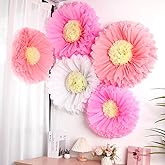 5 Pcs Giant Pink Tissue Paper Flowers Decoration 30'' 24'' Large Pink White Hanging Tissue Flower Chrysanth Paper Pom Poms Peony for Birthday Wedding Backdrop Bridal Baby Shower Tea Party Decor