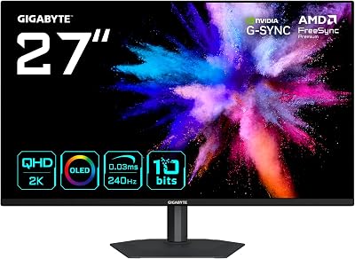 GIGABYTE GO27Q24A Monitor Gaming OLED 27” 2K QHD - 2560 x 1440, 240Hz, 0.03ms, 400 CD/m², FreeSync Premium, G-Sync Compatible, HDMI 2.1, DisplayPort 1.4
