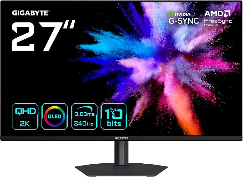 GIGABYTE GO27Q24A Monitor Gaming OLED 27” 2K QHD - 2560 x 1440, 240Hz, 0.03ms, 400 CD/m², FreeSync Premium, G-Sync Compatible, HDMI 2.1, DisplayPort 1.4 — foto 1 de 8