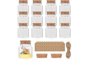 Miukada Small Glass Jars with Cork Lids 50ml, Glass Vials with Corks 12Pack, Mini Sand Jars, Spell Jars, Little Potion Bottles, Small Decorative Jars for Crafts, Display, Party Favors