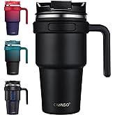 CIVAGO 20 oz Tumbler Mug with Lid and Straw, Insulated Travel Coffee Mug with Handle, Double Wall Stainless Steel Vacuum Coffee Tumbler, Thermal Coffee Cup, Flip lid, Black