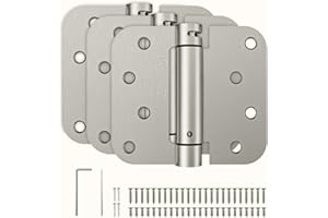 HOSOM Self Closing Door Hinges Brushed Nickel Spring Loaded Hinges 4 Inch Adjustable Tension for Garage, Front Door, Back Door, UL Listed, for Left and Right Hand Door, 5/8'' Radius Corners, 3 Pack