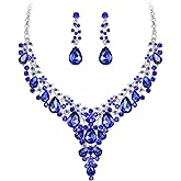 EVER FAITH Bridal Bridesmaid Austrian Crystal Jewelry Set, Statement Flower Teardrop Necklace Drop Dangle Earrings Set