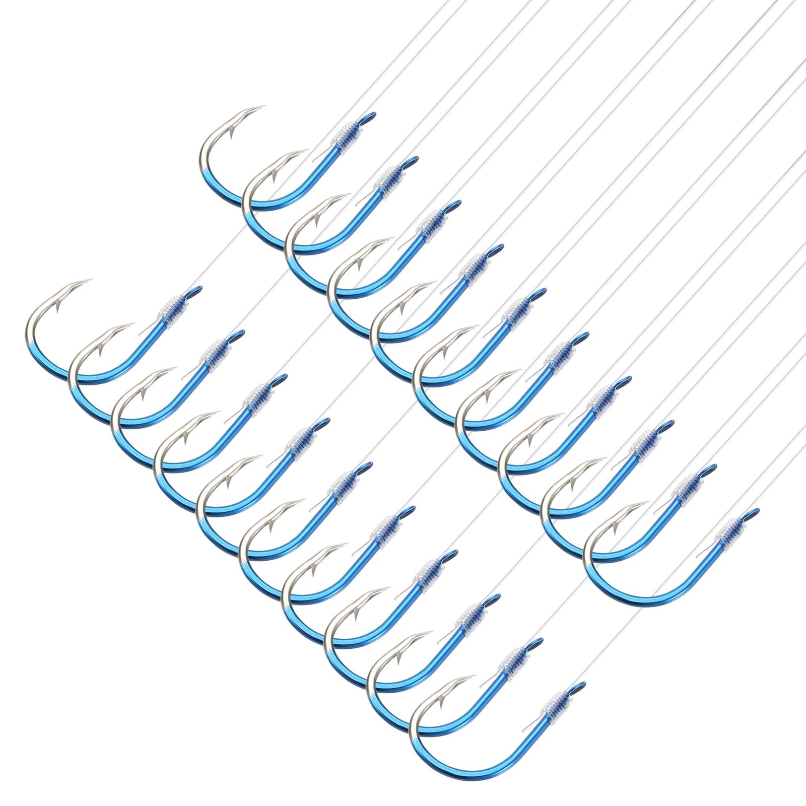 PATIKIL 9# Small Fishing Hooks with 45cm Line, 20Pcs 0.71x0.39 Inch Double Hook Rigs with Barbs Fishing Hook on Nylon Line for Freshwater, Blue