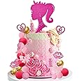 MEMOVAN Hot Pink Girl Cake Topper 31PCS -Princess Makeup Cake Topper Decoration with Pink Gold Ball Glitter High Heel Lipstick Lips Bow Tie for Bachelorette Boho Girl Hot Pink Princess Theme Party