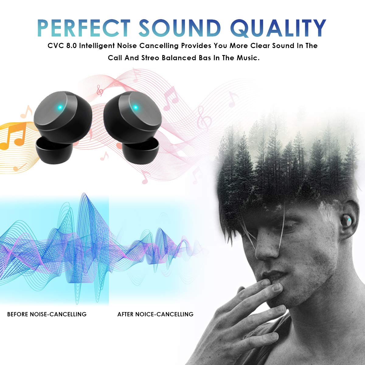 HOMVILLA Auriculares Bluetooth para Deporte, Auriculares con micrófono Bluetooth Mini Verdadero, Auriculares Bluetooth V5.0 60H Playtime Auriculares inalámbricos, Sonido estéreo Auriculares TWS