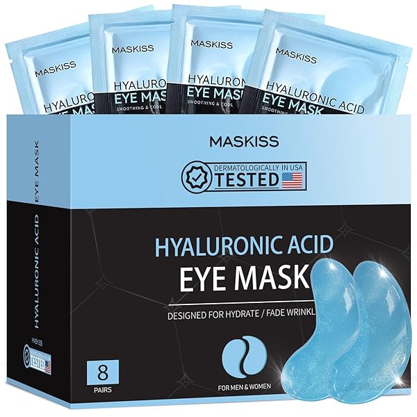 MASKISS UNDER EYE PATCHES (8 PAIRS), HYALURONIC ACID EYE MASKS FOR DARK CIRCLES PUFFY EYES UNDEREYE BAGS, COLLAGEN EYE PATCHES FOR WRINKLES AND HYDRATE, SKIN CARE GIFT FOR HER