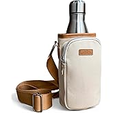 STOLM Insulated Water Bottle Canvas Cotton Carrier – Stylish & Compact Sling Bag with Strap 16 to 24oz | Crossbody Hydration With Pocket
