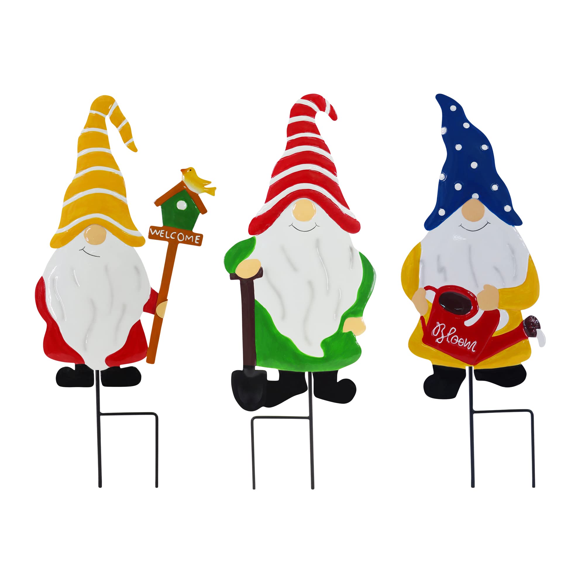NewVees Gnome Garden Decor, Metal Gnomes Decorative Garden Stakes ...